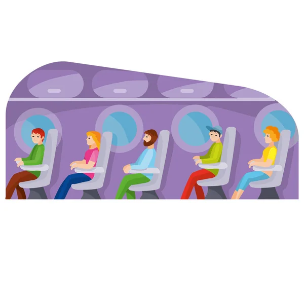 坐在飞机座位上的人 卡通画 白色背景上的孤立物体 — 图库矢量图片