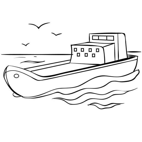 Bosquejo Barco Pesca Libro Para Colorear Ilustración Dibujos Animados Objeto — Vector de stock