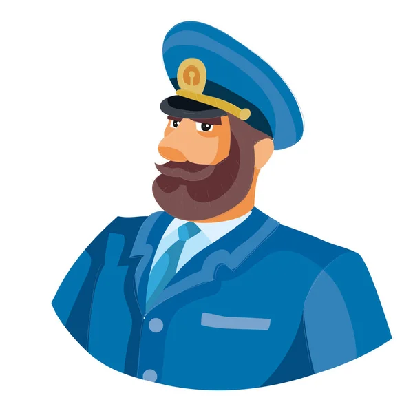 Ship Captain Portrait Cartoon Illustration Isolated Object White Background Vector — Stock Vector