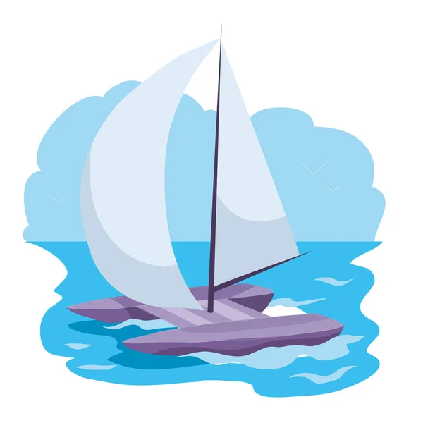 Catamaran Met Zeilen Cartoon Illustratie Geïsoleerd Object Witte Achtergrond Vector — Stockvector
