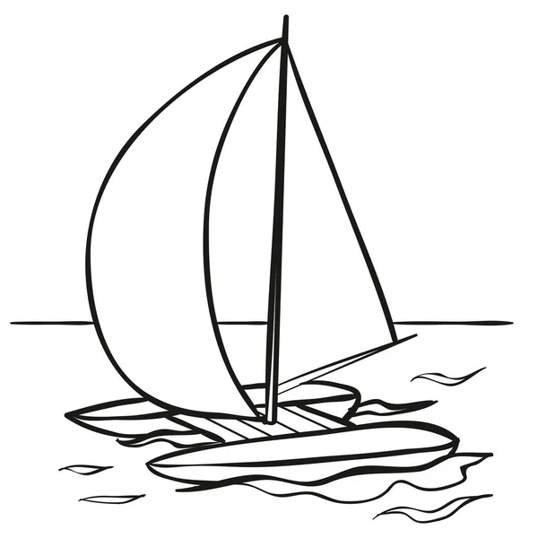 スケッチ 帆付きカタマラン ぬり絵 漫画イラスト 白い背景に孤立したオブジェクト ベクトルイラスト Eps — ストックベクタ