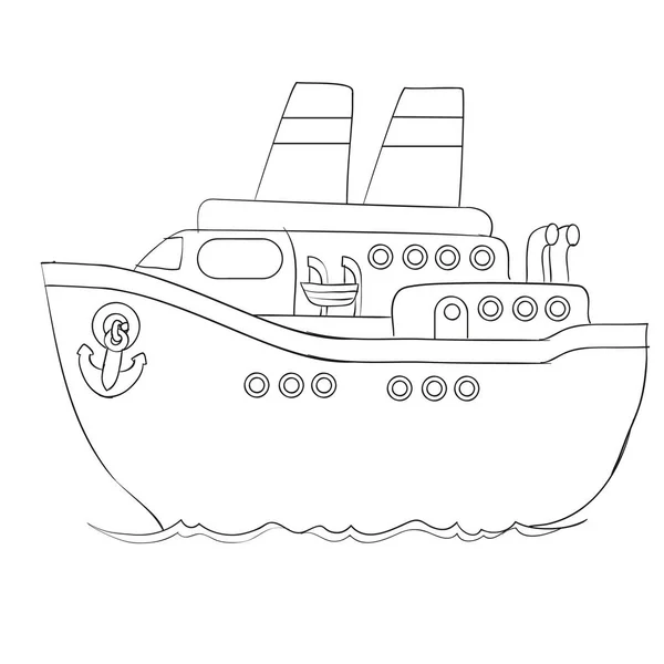 Skizze Kreuzfahrtschiff Malbuch Cartoon Illustration Isoliertes Objekt Auf Weißem Hintergrund — Stockvektor