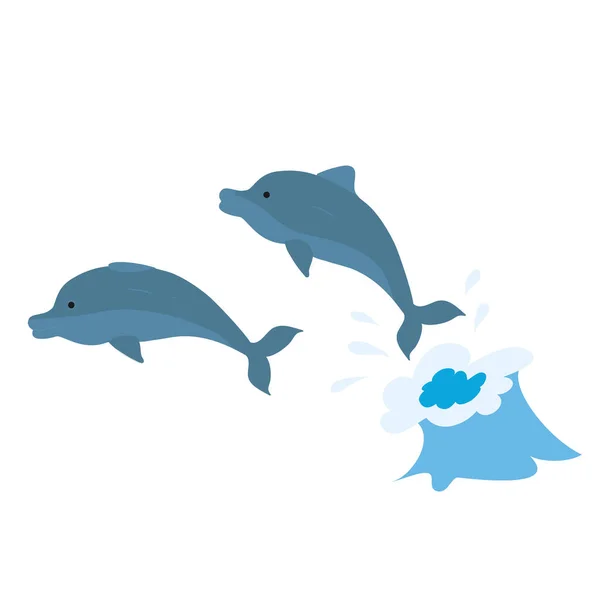 Delfines Azules Saltaron Del Agua Ilustración Dibujos Animados Objeto Aislado — Vector de stock