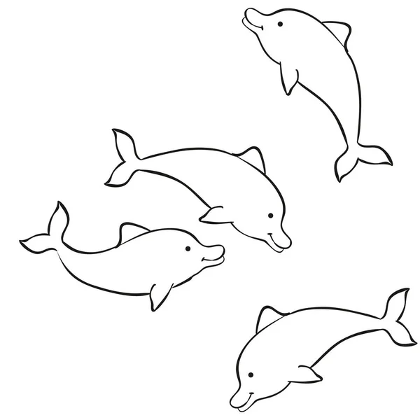 Ensemble Croquis Dauphins Livre Coloriage Caricature Objet Isolé Sur Fond — Image vectorielle