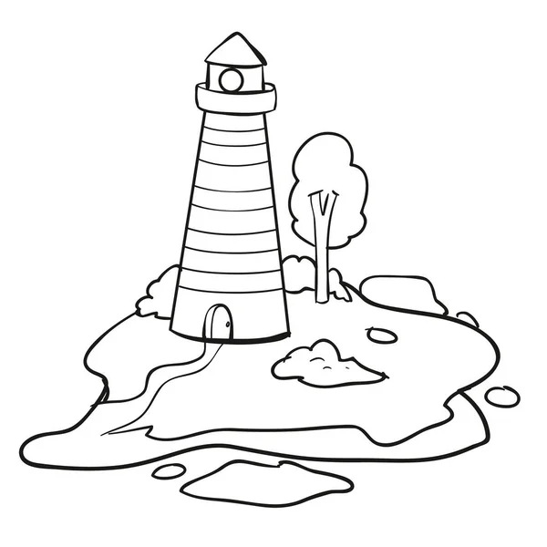 สเก ของประภาคารท นอย บนเกาะ การวาดภาพ แยกบนพ นหล ขาว เวกเตอร Eps — ภาพเวกเตอร์สต็อก