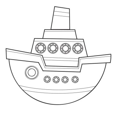 çizim, gemi, boyama kitabı, beyaz arkaplanda izole nesne, karikatür çizimi, vektör