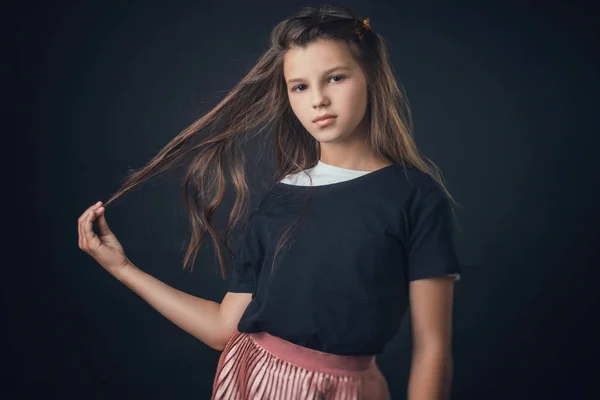 The child in the Studio posing in fashionable clothes — Stock Photo, Image