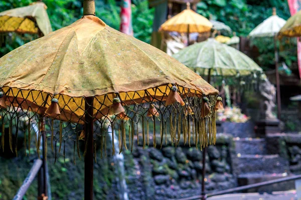 Yellow Hindu Umbrella Outdoor Shrine Sebatu Holy Springs Bali Indonesia — Stock Photo, Image