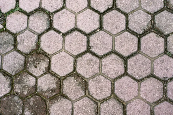Fragment Old Road Paved Gray Hexagonal Tiles — Stock Photo, Image