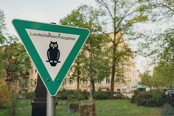 Panneau Avertissement Aire Conservation Paysage Dans Parc Berlin Allemagne — Photo