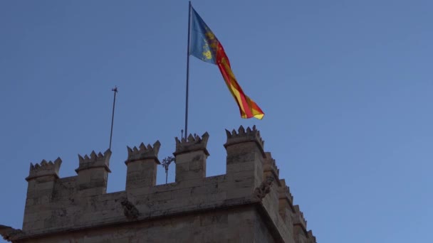 Valencia Espagne Octobre 2019 Drapeau Communauté Valencienne Agitant Sur Tour — Video