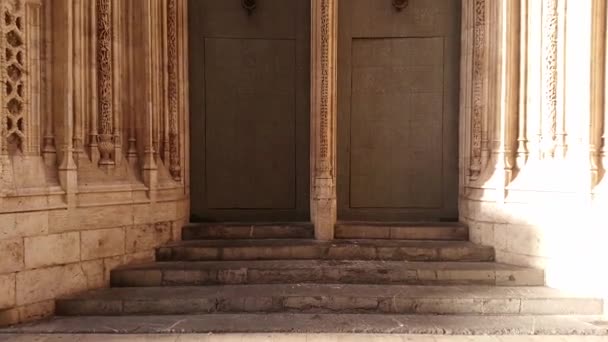 Боковой Фасад Llotja Seda Средневековая Шелковая Биржа Валенсии Испания — стоковое видео