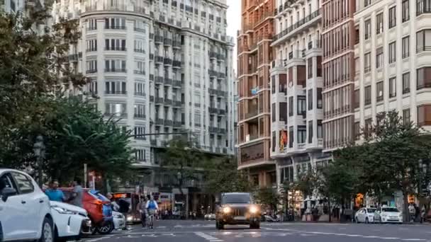 Валенсія Іспанія Листопада 2019 Timelapse Urban Traffic Plaza Del Ayuntamiento — стокове відео