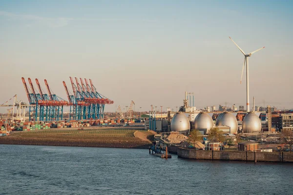 Hamburg Germany April 2018 Loading Cranes Containers Warehouse Hamburg Port — Stock Photo, Image