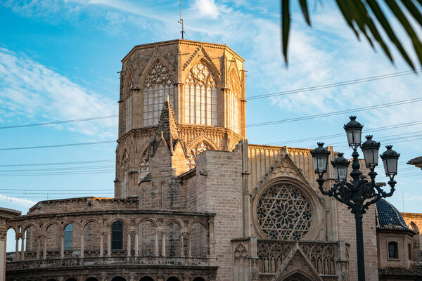 View on the Valencia Cathedral from Plaza de la Virgen. It is the main touristic attraction of historical center of Valencia.