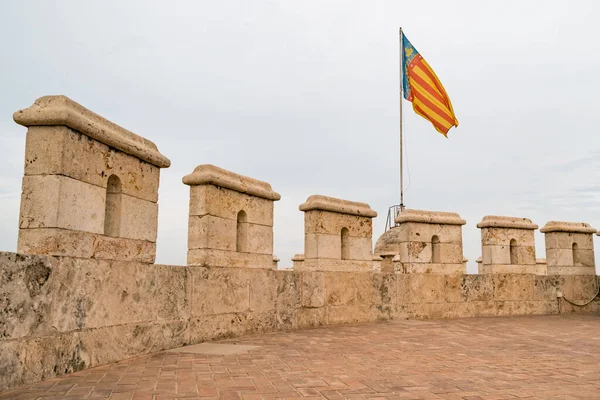 Bandeira Communidad Valenciana Topo Torres Quart Antigo Portão Ocidental Cidade — Fotografia de Stock