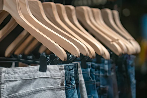Row Hangers Jeans Store — Stock Photo, Image
