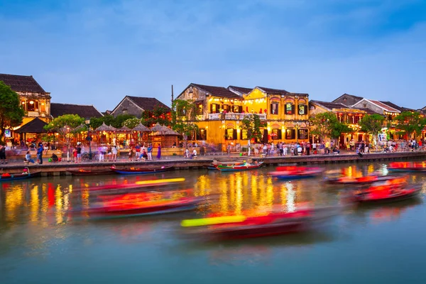 Fishing Boats Riverfront Hoi Ancient Town Quang Nam Province Vietnam — Stock Photo, Image