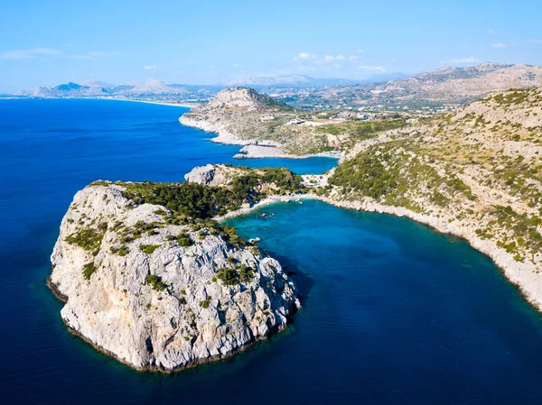 Praia Ladiko Vista Panorâmica Aérea Anthony Quinn Bay Ilha Rodes — Fotografia de Stock