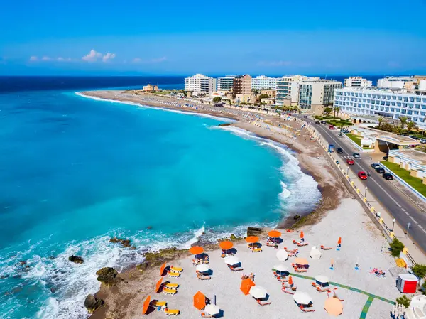 Rhodos Stad Luchtfoto Panoramisch Uitzicht Het Strand Rhodos Eiland Griekenland — Stockfoto