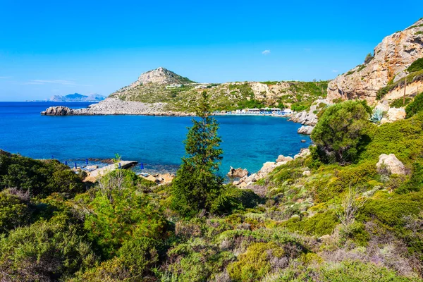 Stranden Ladiko Och Anthony Quinn Bukten Panorama Flygfoto Rhodos Grekland — Stockfoto