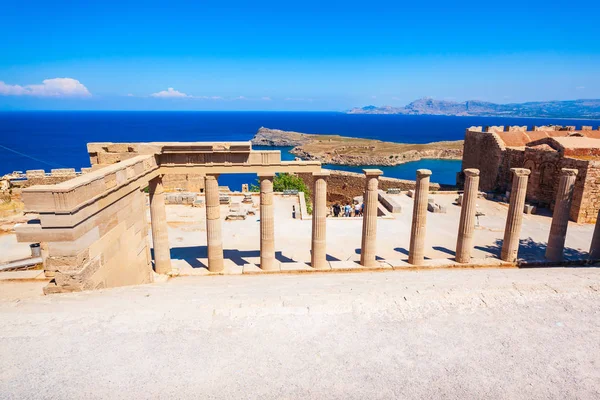 Lindos Acrópolis Vista Panorámica Aérea Isla Rodas Grecia —  Fotos de Stock