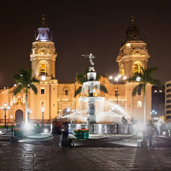 Basiliek Kathedraal Van Lima Nachts Het Een Rooms Katholieke Kathedraal — Stockfoto