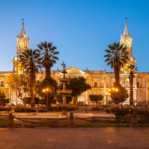 Die Basilika Kathedrale Von Arequipa Bei Sonnenuntergang Arequipa Peru — Stockfoto