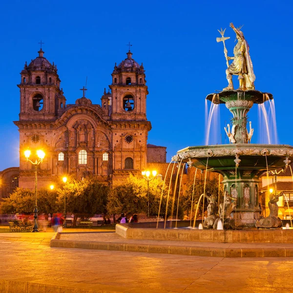 Plaza Armas Gün Batımında Cusco Peru Için Merkezi Bir Kare — Stok fotoğraf