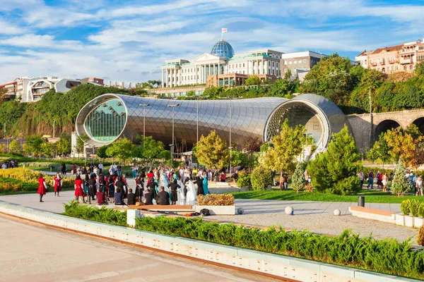 TBILISI, GEORGIA - SEPTEMBER 15, 2015: Theater of Music and Drama, Exhibition Hall and Presidential Palace are the Modern Tbilisi, located in Rike Park, Georgia.