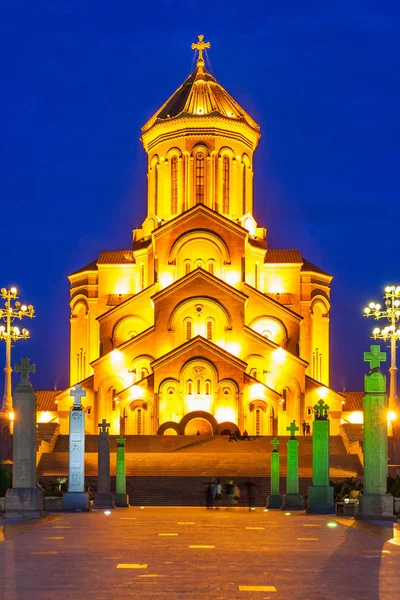 Holy Trinity Cathedral Tbilisi Tsminda Sameba Church Night Tbilisi Capital — Stock Photo, Image