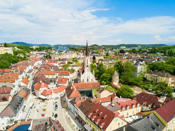 Stadtpfarrkirche Eller Stad Församlingskyrka Antenn Panoramautsikt Melk Centrum Melk Stad — Stockfoto