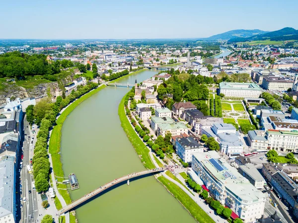Salzburg Şehir Merkezi Salzach Nehri Panoramik Manzarası Avusturya Salzburg Almanca — Stok fotoğraf