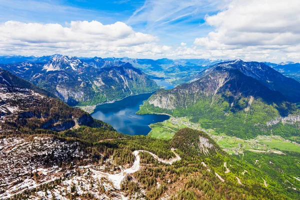 Hallstatter Voir Lac Les Alpes Autrichiennes Dachstein Vue Panoramique Aérienne — Photo