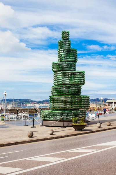 Apfelweinflaschen Turmskulptur Gijon Asturien Spanien — Stockfoto
