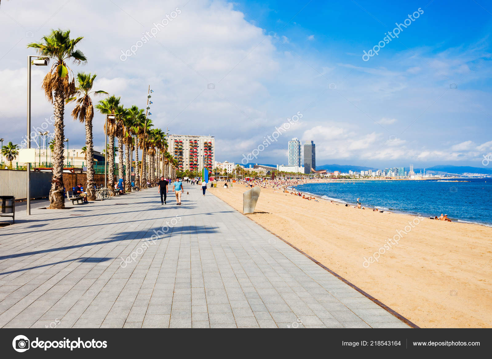 Strand Playa Barceloneta Stadt Zentrum Der Stadt Barcelona ...