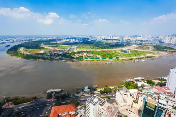Vue Panoramique Aérienne Ville Chi Minh Depuis Pont Observation Saigon — Photo