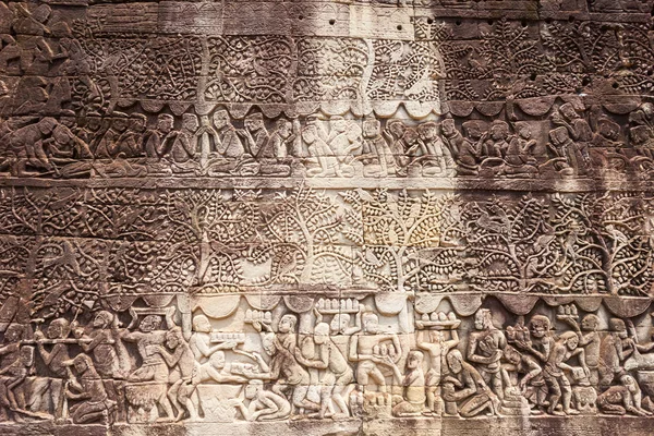 Lättnad Panel Bayontemplet Bayon Välkänd Kmer Templet Angkor Kambodja — Stockfoto