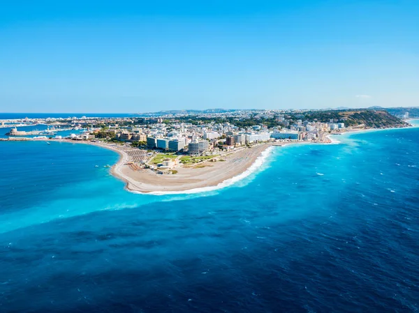 Rodes Cidade Praia Vista Panorâmica Aérea Ilha Rodes Grécia — Fotografia de Stock