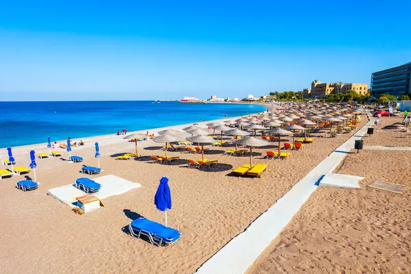 Rhodes City Beach Antenowe Panoramiczny Widok Wyspie Rodos Grecji — Zdjęcie stockowe