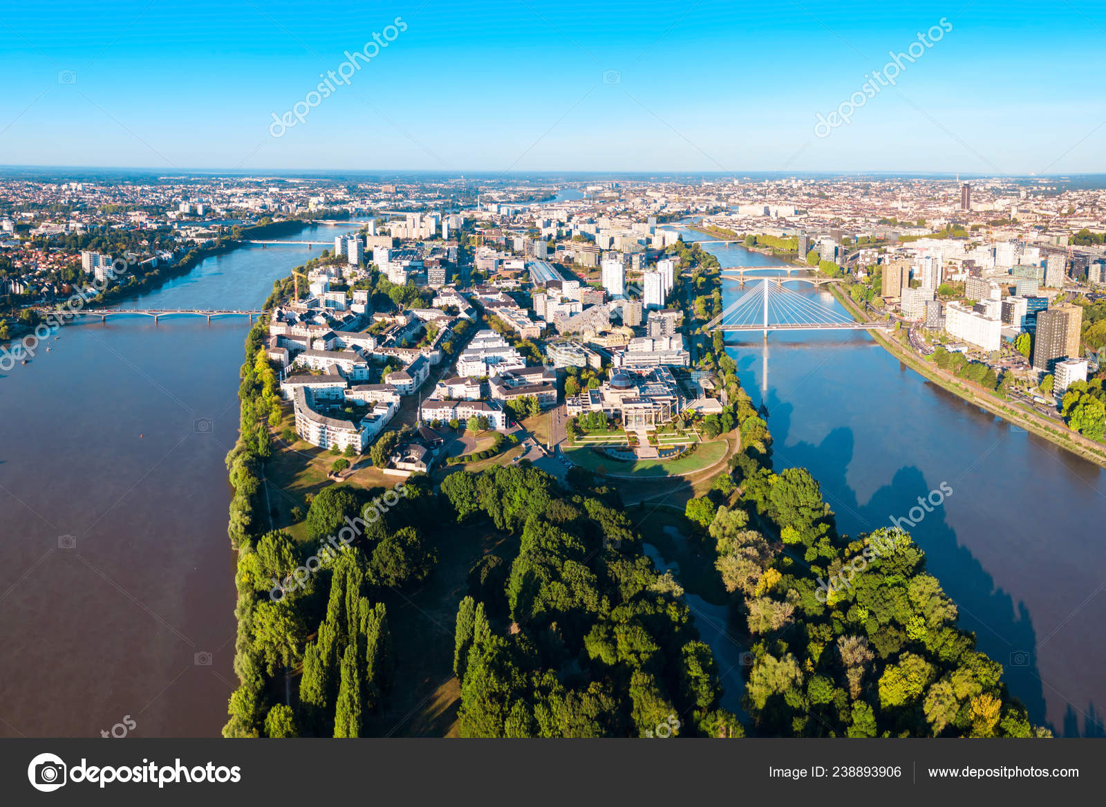 Nantes City Branches Loire River Aerial View Loire Atlantique Region 