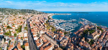Cannes aerial panoramic view. Cannes is a city located on the French Riviera or Cote d'Azur in France. clipart