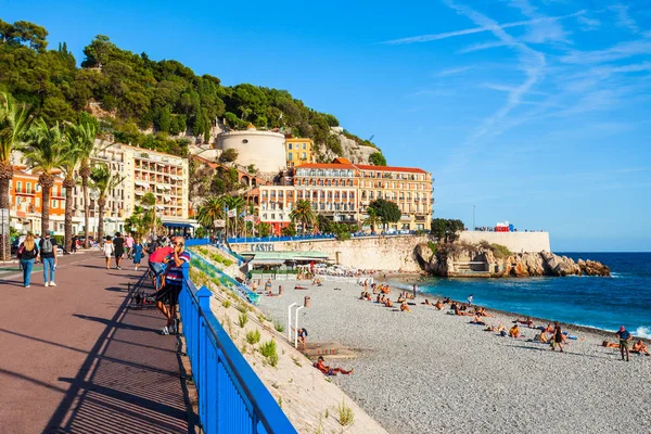 Nice Frankrike September 2018 Plage Blue Beach Huvudstrand Nice Stad — Stockfoto