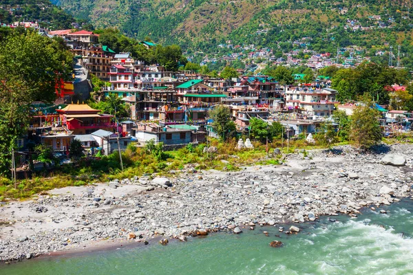 Rio Beas Perto Cidade Kullu Paisagem Panorâmica Aérea Vale Kullu — Fotografia de Stock