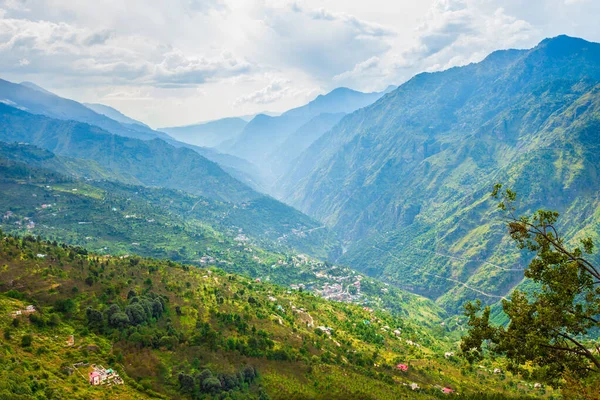 Scenic Landscape Panoramic View Forested Himalaya Mountains Sarahan Town Sutlej — Stock Photo, Image