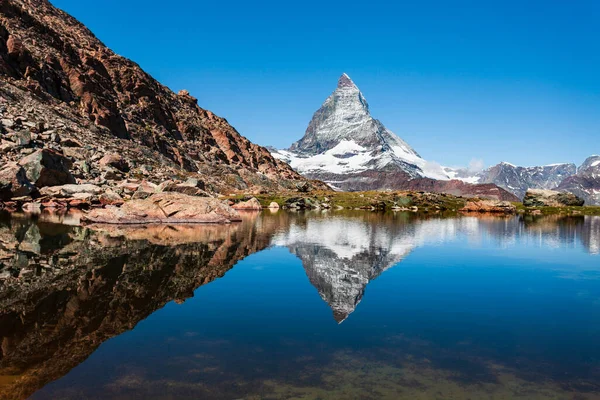 Riffelsee Matterhorn Berg Alpen Gelegen Tussen Zwitserland Italië — Stockfoto