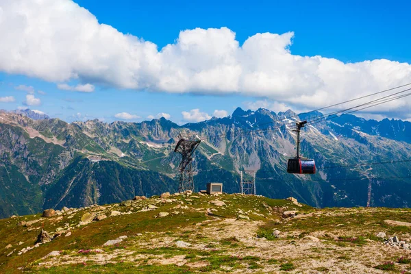 Cable car coach going to the Aiguille du Midi 3842 m mountain in the Mont Blanc massif in the French Alps near the Chamonix town in France