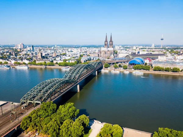 Cologne Cathedral Hohenzollern Bridge Rhine River Aerial Panoramic View Cologne — Stock Photo, Image