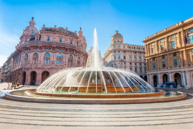 Fountain at the Piazza De Ferrari or Ferrari Square, the main square of Genoa city in Liguria region in Italy clipart