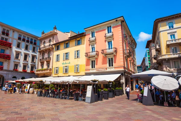 Lugano Switzerland Juli 2019 Street Cafe Piazza Della Riforma Eller — Stockfoto